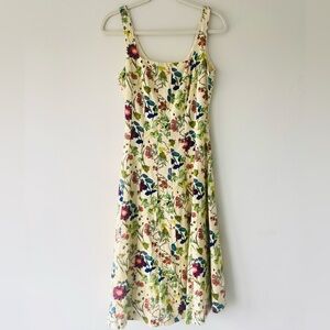Yellow Floral Linen Midi Dress